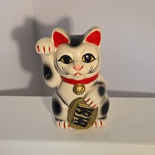 Vntg 4 Inch Maneki Neko Fortune Left CAT Bank Japan Ceramic picture