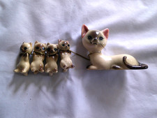 Vtg 50s NORCREST Siamese Mommy Cat 4 Kittens Ceramic Figurine Set A-488 Japan picture