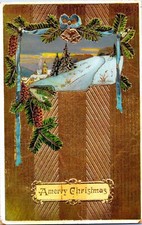 Vintage 1910's Antique Christmas Postcard Beautiful Gold Colored Embossing Work picture