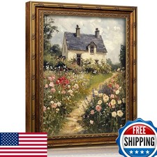 xikafou 3D Textured Canvas Wall Art Gold Frame Wildflower Floral Farmhouse picture