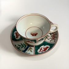Vintage Japanese Kutani Porcelain Cup and Saucer Set Fuku Mark Pine Bamboo Plum picture