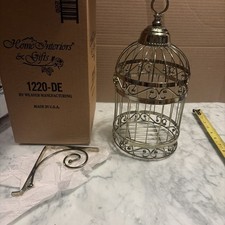 Vtg HOMCO Decorative Brass Finished Hanging Birdcage W/Hinged Door and Bracket  picture
