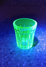 Vintage  Green Uranium Vaseline Paneled Round Shot Glass picture