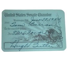 Vintage 1954 US Senate Chamber Reserved Gallery Pass 83rd Congress Hugh Butler picture