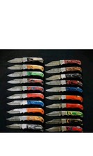 LOT of 100 pcs Damascus Steel Hunting Folding knife, Pocket Knives w/ Sheath picture