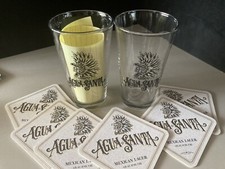 (2) NEW Agua Santa Brewing Beer Pint Glasses & 10 Bar Coasters Coaster Lot picture