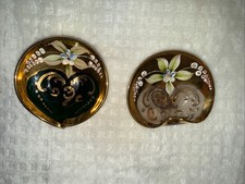 Two Hand Painted Enamel Trinket Ring Dish Small Floral Gold Gilded Antique picture