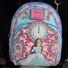 Loungefly Disney Cinderella Blue Pink Mini Backpack Stained Glass Design picture