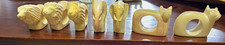Vintage Hand-Carved Kisii Soapstone Safari Animal Napkin Rings From Kenya Set 7 picture