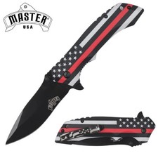 Master USA Thin Red Line Flag A/O Linerlock Folding Knife Stainless Blade  picture