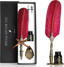 Vintage Carving Feather Pen Set, Glittering Quill Pen Set Antique Calligraphy... picture