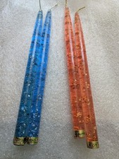 Vtg  MCM Lucite Acrylic Taper Candlesticks, Silver Gold Flecks, 10-inch 2 Pairs picture