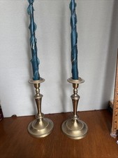 Vintage Brass Candlesticks Candle Holders Pair Of 2 Classic Traditional 8”H picture