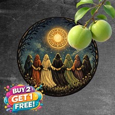 Moonlit Worship Silhouette Round Metal Sign Vintage Celestial Decor Plaque 8x8 picture