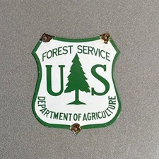 VINTAGE US FOREST SMOKEY BEAR BADGE PORCELAIN SIGN CAR GAS MOTORCYCLE OIL TRUCK picture