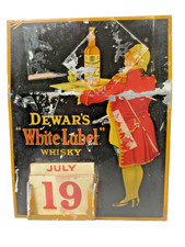 Vintage Dewar’s White Label Whisky Tin Advertising Calendar Sign Made in Britain picture