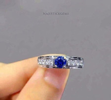 2 Ct Blue Round Cut Lab Grown Diamond Ring 925 Sterling Silver D Grade VVS1 picture