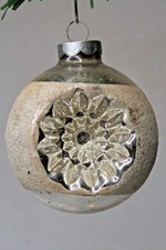VTG Glass WHT Mica Indent STAR Embossed Confetti BALL Christmas Ornament Franke picture