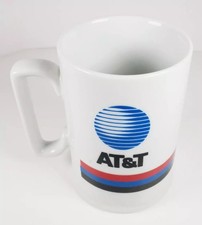 AT&T Vintage 1980's Logo Ceramic Coffee Mug Cup Red Blue Black Stripes picture