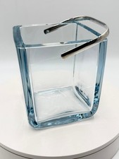 Vintage Cartier Crystal Square Ice Bucket Blue Tinted Glass Silver Handle picture
