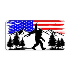 Sasquatch American Flag License Plate - Patriotic Bigfoot Car Tag picture
