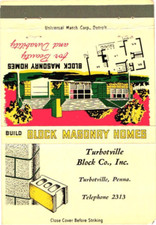 Turbotville Block Co. Inc. Turbotville PA Vintage Matchbook Cover 1940s-50s picture