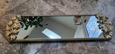 Vtg Hollywood Regency Gold Rectangular  Mirror Vanity Tray Ornate Handles 20x6
