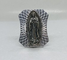 Vintage 1980s Our Lady Mary Praying Icon Metal Chiseled Silver Tone Art Decor 31 picture