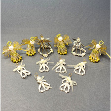 Vintage Handmade Beaded Angel Christmas Ornaments Golden White Silver Lot of 12 picture