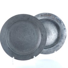 2 Antique British Pewter Plates 18th century picture