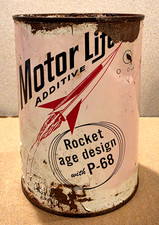 RARE Motor Life Additive ROCKET age design 1 quart Oil Can - FULL - Metal - qt picture