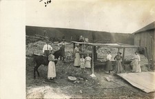RPPC Vintage Farm Family Harvest Scene w/ Donkey Warren M. c1910 Real Photo picture