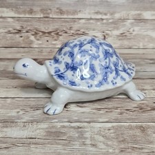 Vintage Andrea by Sadek Blue & White Floral Turtle Tortoise Porcelain Coin Bank  picture