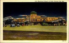 TWA Transcontinental Line airplanes 1940s Municipal Airport night Kansas City MO picture