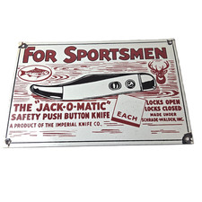 Vintage Imperial Knife Sign - Jack O Matic Button Knife Gas Pump Sign picture