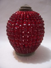 ANTIQUE CZECH RED GLASS BEADED BULB COVER LAMP SHADE ONLY 7 1/2 X 6 INCHES AS IS picture