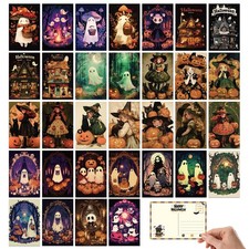 Tlenpo 32pcs Vintage Halloween Postcards, Scary Pumpkin 4*6, Witch picture