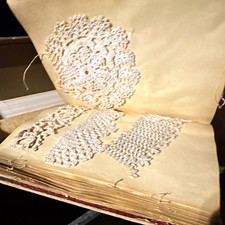 Antique/Vintage Scrapbook Album w/ Lace Doilies & Cutwork Pieces, Marbled Cover picture