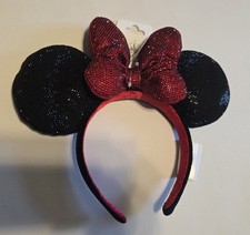NEW 2026 Disney Minnie Mouse Sequined Rhinestone Ears Headband Black & Red picture