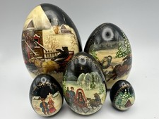 RARE Vintage 1994 Russian Nesting Eggs Artist Signed Dated Five Winter Scene picture