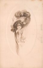 Gibson Girl Victorian Woman Merry Widow Hat Artist Drawing Vtg Postcard D51 picture