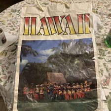 VINTAGE LARGE HAWAII SHOPPING TOTE BAG PLASTIC COVERED PAPER WITH HANDLES X 3 picture