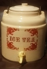 Vintage Country Farmhouse Ceramic Ice Tea Crock Dispenser with Lid & Spigot picture