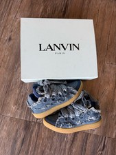 Lanvin Curb Men's Denim Fringe Lace-Up Sneakers Blue/Beige  EU 45 picture