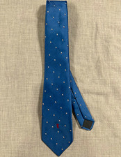Yves Saint Laurent Men's Tie Blue Geometric Pattern Logo Accent picture
