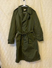 Vintage US Army OG-107 Overcoat Trench Coat Wool Liner Belt Small Regular 1950s picture