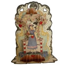 Vintage 1920s Valentine Day Card Die Cut Mechanical Pop-Up 3D -Beautiful - FLAW picture
