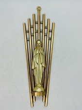 Brass Madonna Wall Plaque Shrine Sunburst Rhinestone Vintage Mid-Century Modern picture