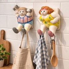 Fitz & Floyd Omnibus Chubby Wall Hooks Set Man Woman Ceramic Japan picture