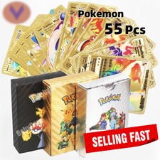 55 Pcs P0KEM0N Cards Kids Toys Gold Silver Black Rainbow GX Vmax Metal Gift Game picture